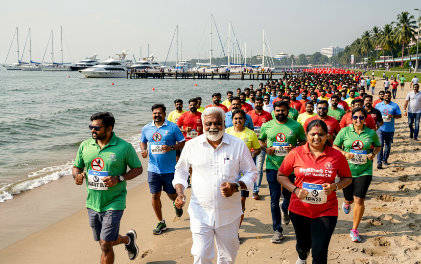 Watch: Tamil Nadu CM Vijay joins thousands in anti-drug awareness run at Chennai’s Marina Beach