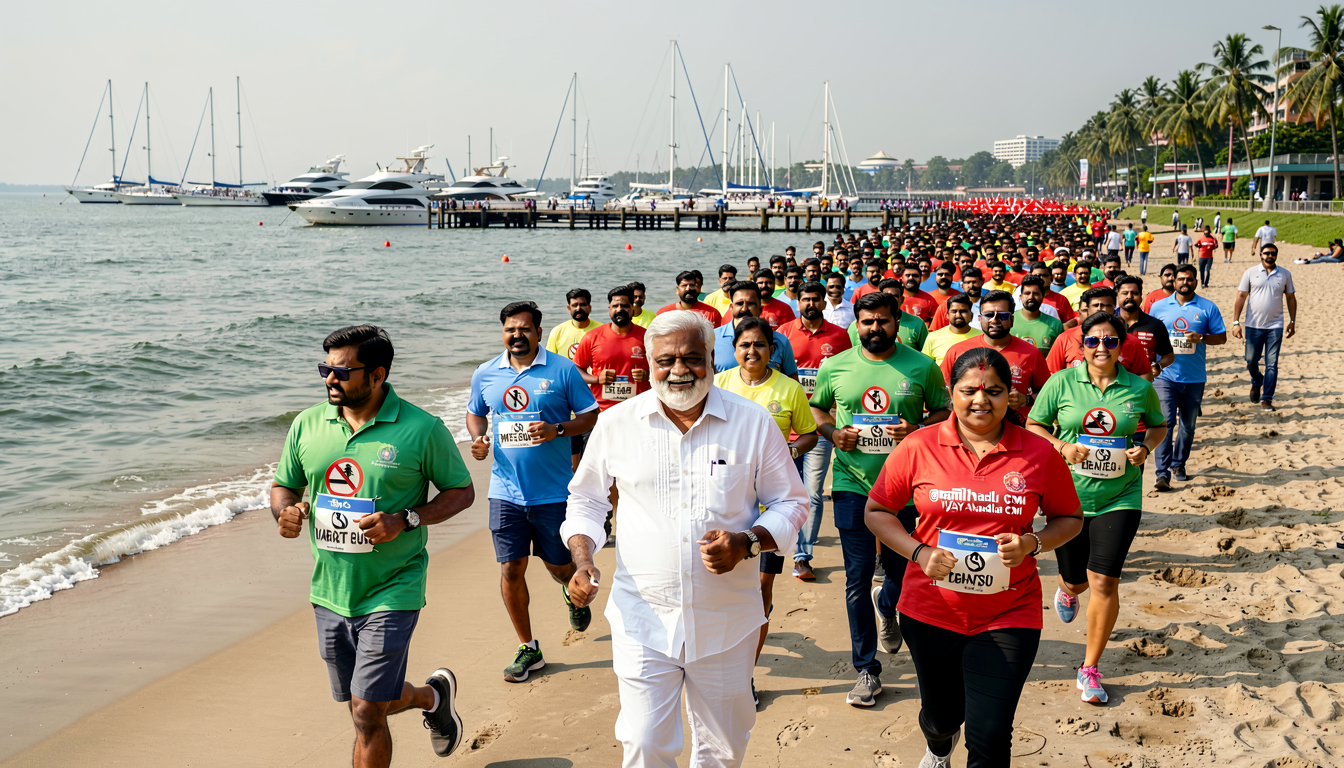 Watch: Tamil Nadu CM Vijay joins thousands in anti-drug awareness run at Chennai’s Marina Beach