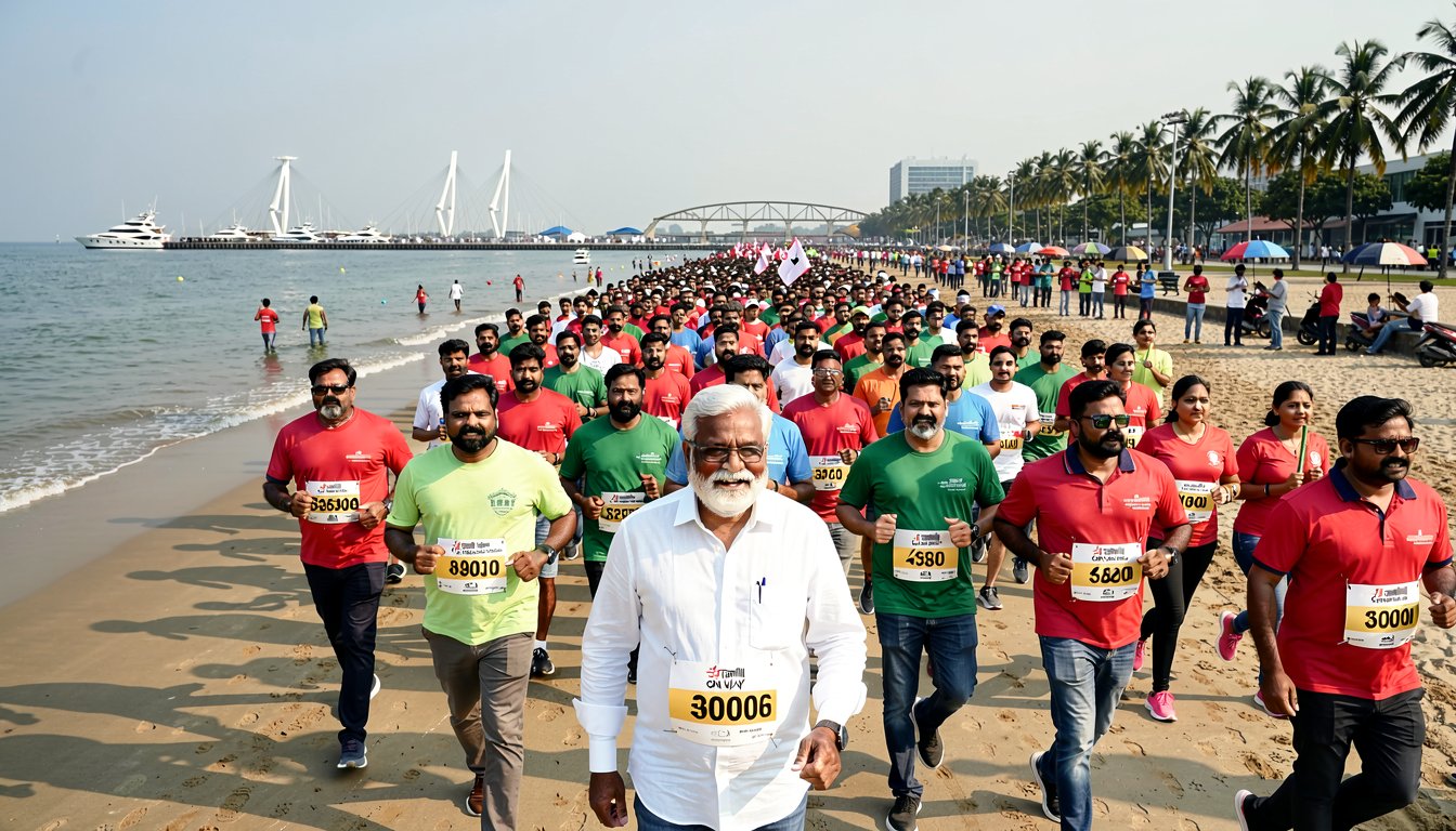 Watch: Tamil Nadu CM Vijay joins thousands in anti-drug awareness run at Chennai’s Marina Beach