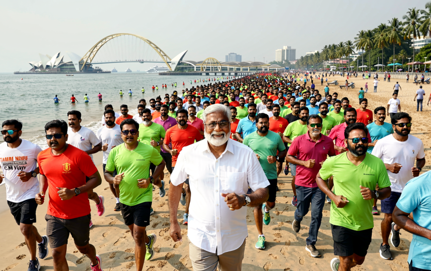 Watch: Tamil Nadu CM Vijay joins thousands in anti-drug awareness run at Chennai’s Marina Beach