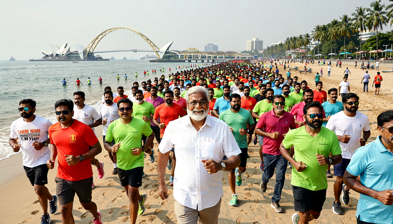 Watch: Tamil Nadu CM Vijay joins thousands in anti-drug awareness run at Chennai’s Marina Beach