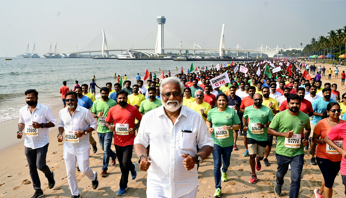 Watch: Tamil Nadu CM Vijay joins thousands in anti-drug awareness run at Chennai’s Marina Beach
